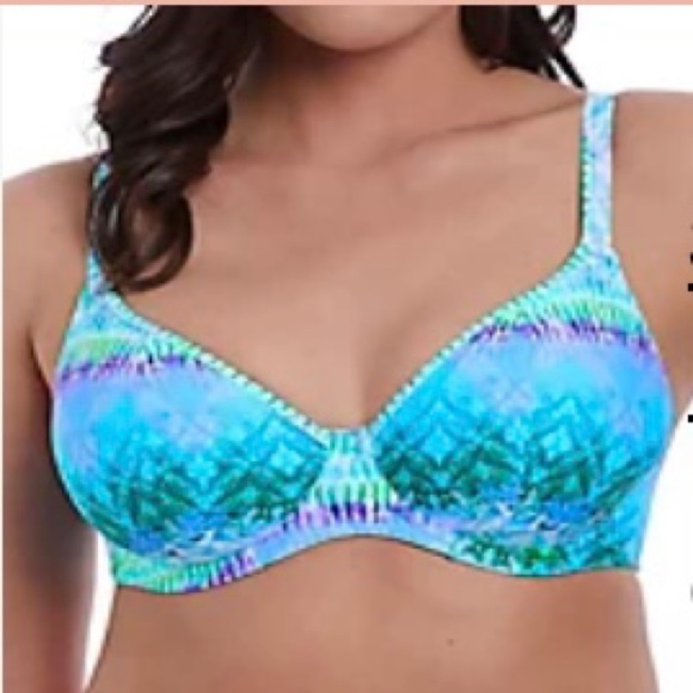 Freya Seascape Blue Lagoon 32E Underwire Plunge Bikini Swim Top w/ Small Bottom